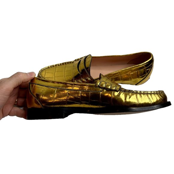 J.Crew $268 Winona Penny Loafers Croc Inspired Metallic Leather Size 9.5 BV736 - Picture 8 of 11